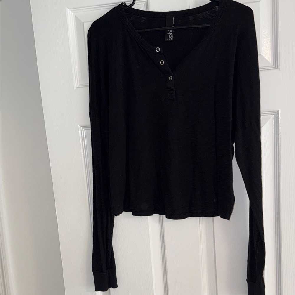 bobi Black Long Sleeve Henley Top